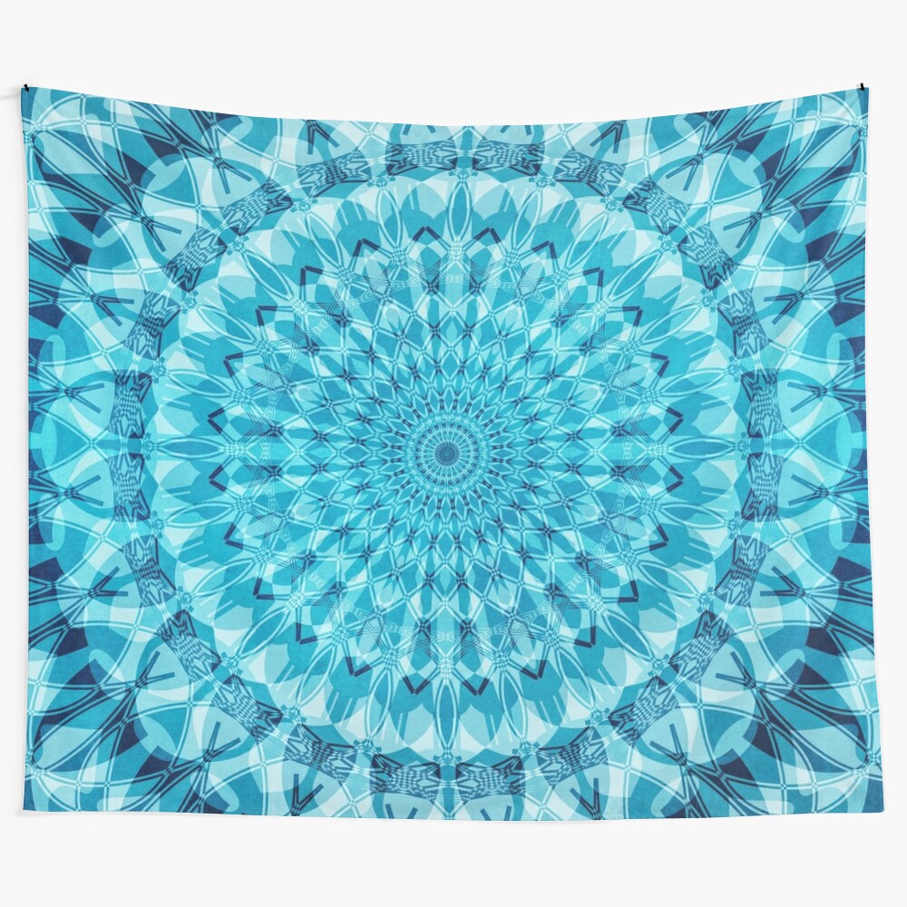 Turquoise mandala tapestry with watercolor design