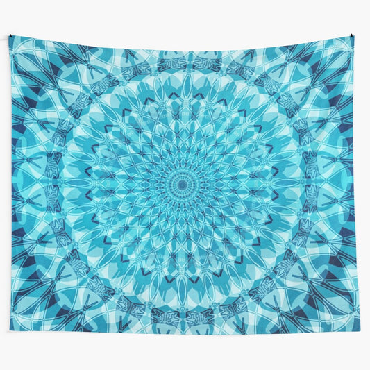 Turquoise mandala tapestry with watercolor design