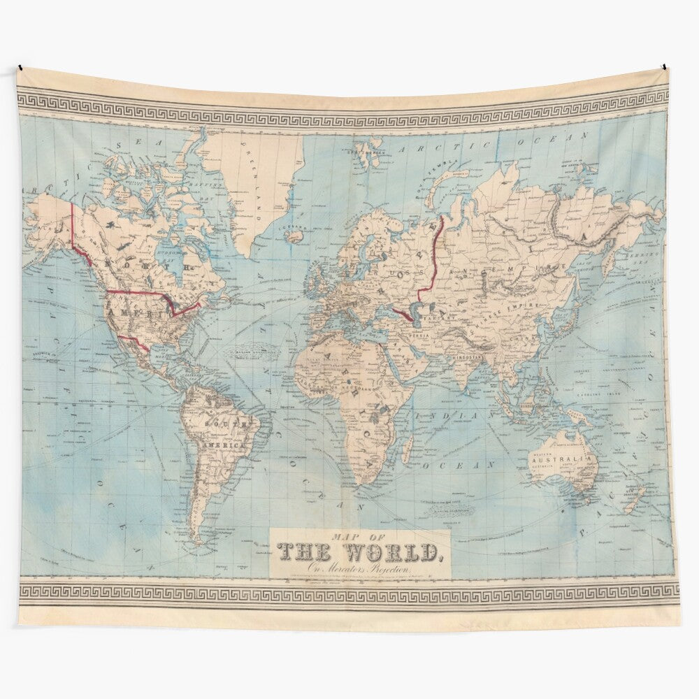 Vintage Old World Map (1876) Tapestry featuring historical global continents