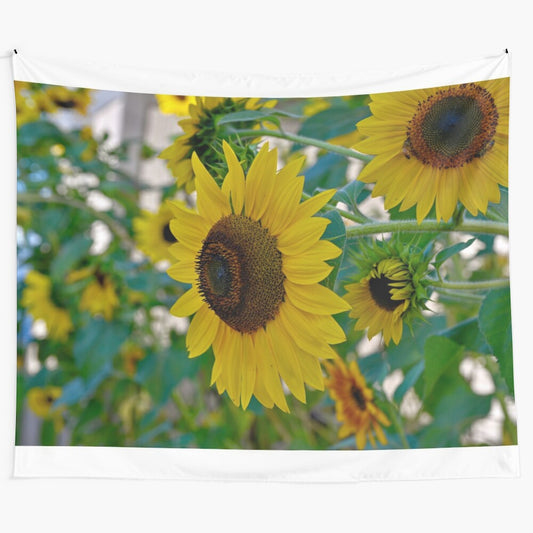 Colorful sunflowers printed on a tapestry for wall art