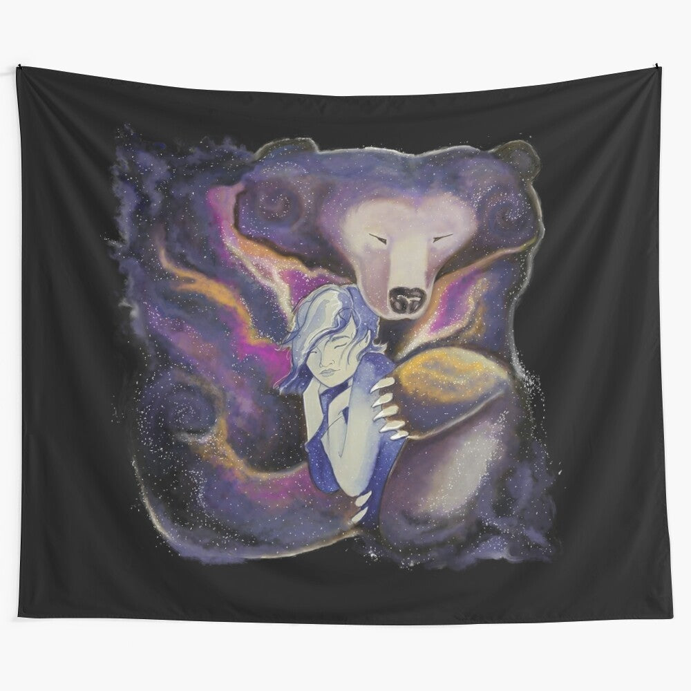 Cosmic bear hugging in a galaxy of stars, purple night sky tapestry