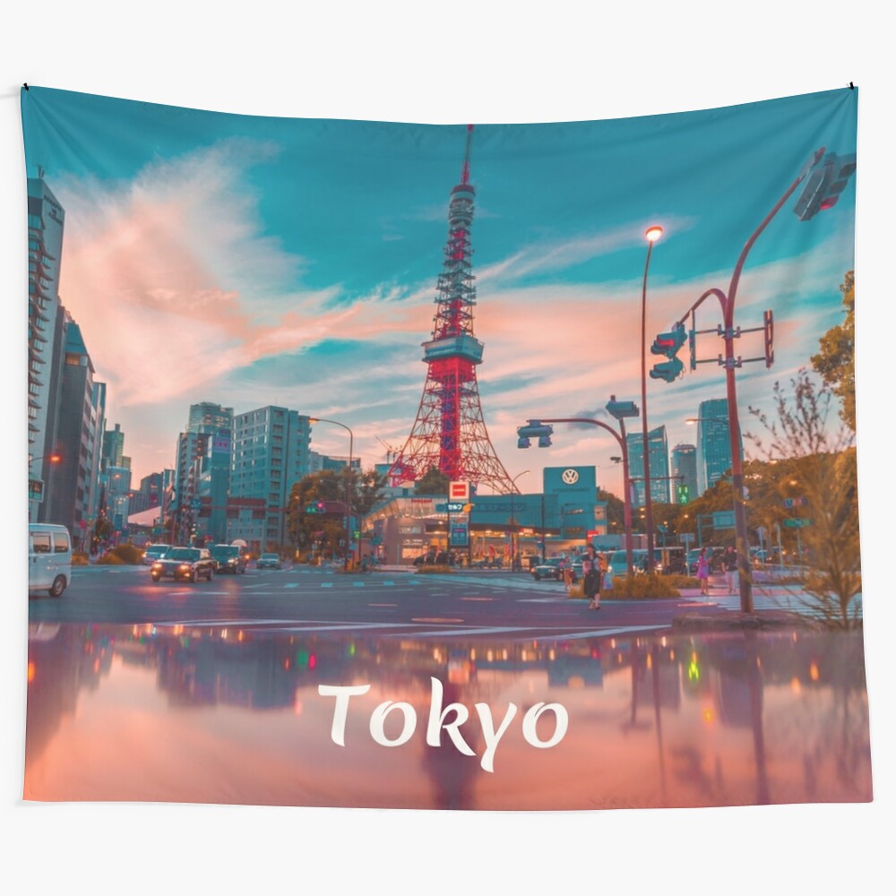 Tokyo skyline tapestry with the famous Skytree tower