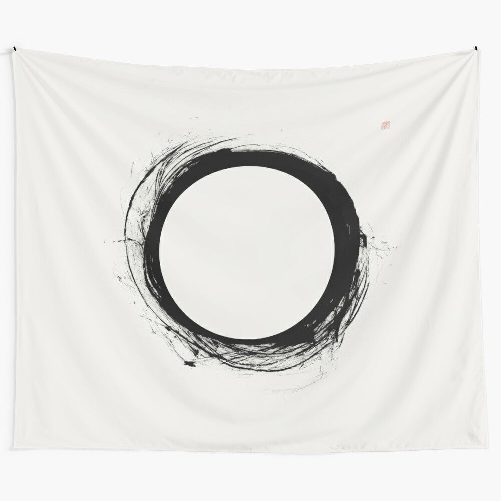 Minimalist eclipse tapestry with zen-inspired abstract brushstroke design