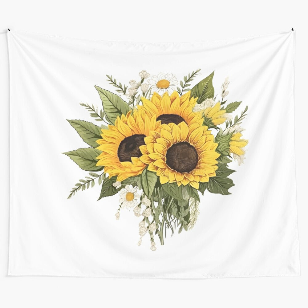 Sunflower and wildflower bouquet floral tapestry