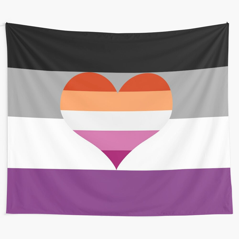 Asexual lesbian pride flag tapestry featuring the split attraction model colors