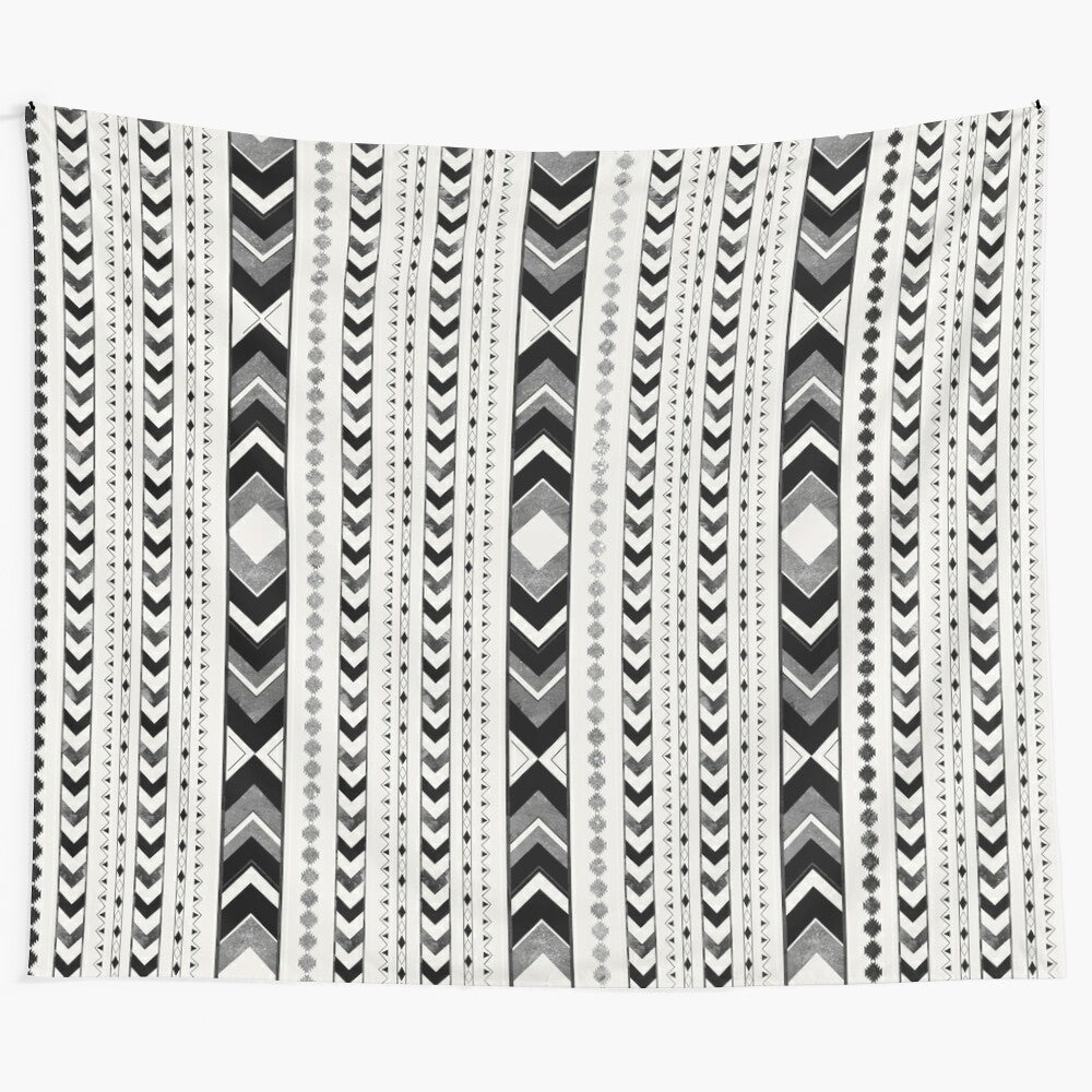 Tribal pattern boho wall tapestry with geometric aztec design