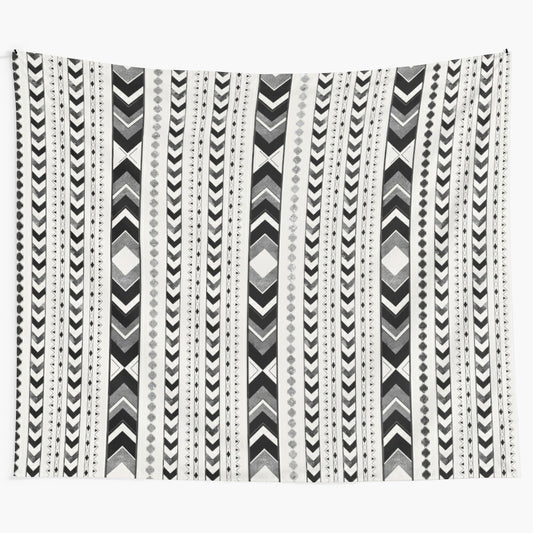 Tribal pattern boho wall tapestry with geometric aztec design