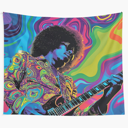 Rhythmic Legends Guitarist abstract art tapestry