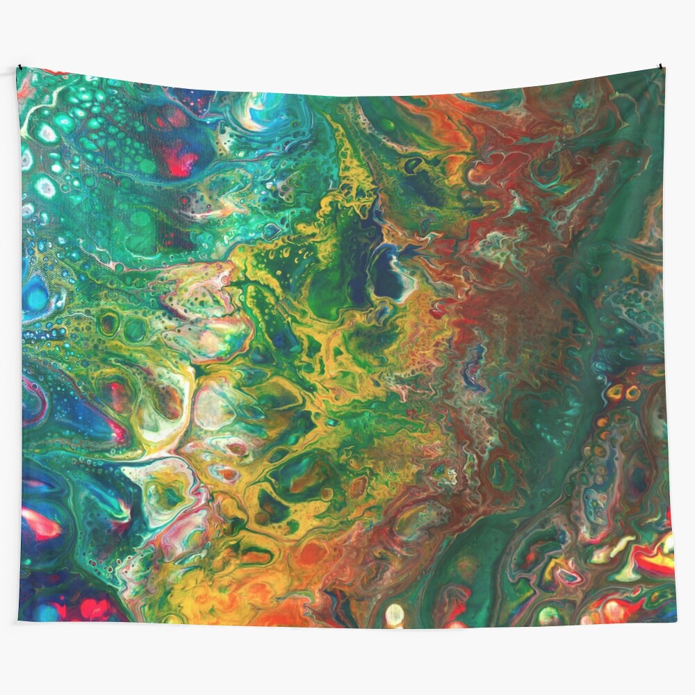 Mermaid and sea dog abstract tapestry with cosmic swirls and psychedelic patterns