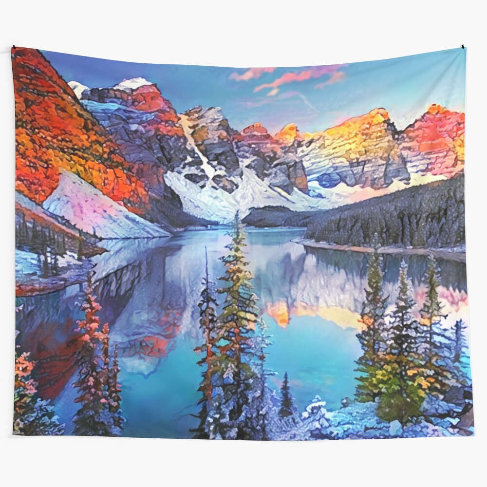 Banff National Park landscape tapestry featuring mountains, lakes, and colorful foliage