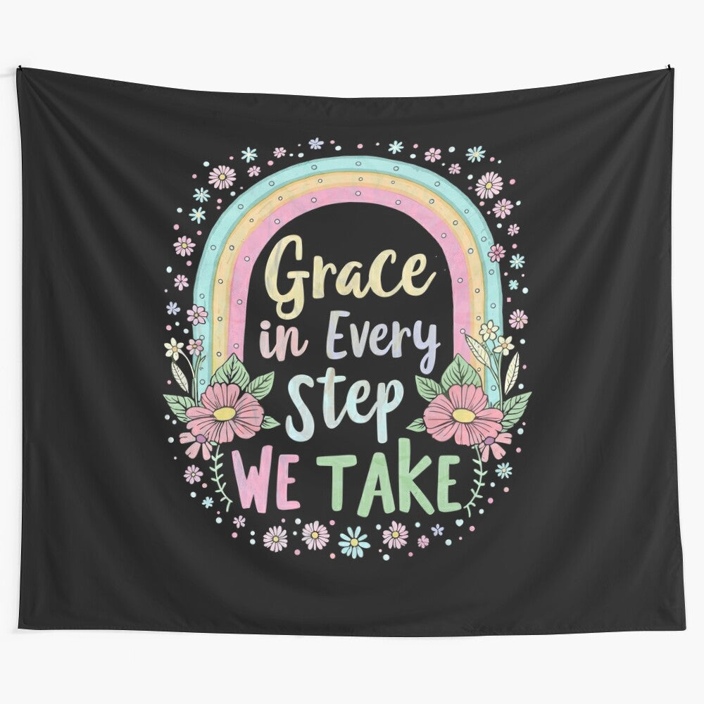 Inspirational floral rainbow tapestry with motivational quote