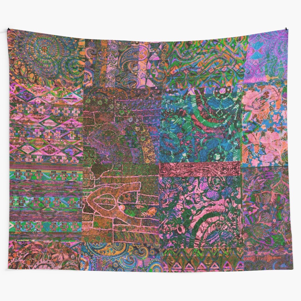 Colorful and vibrant bohemian-style tapestry with a hippie pattern design