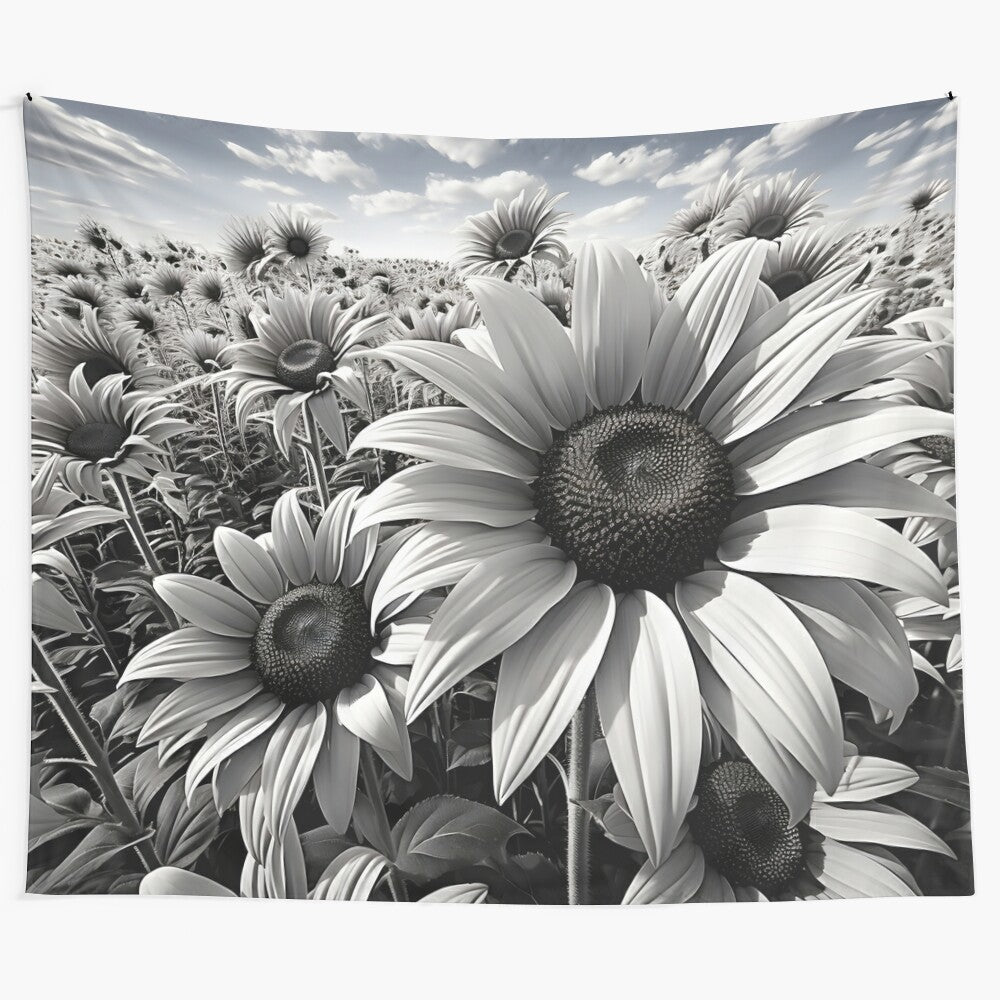 Beautiful black and white sunflower meadow tapestry