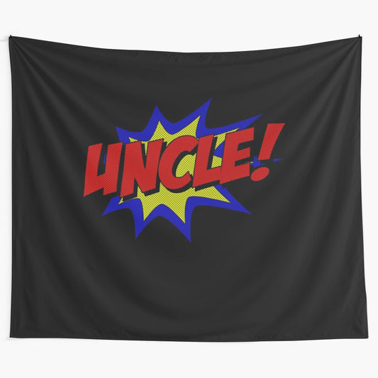 Superhero uncle tapestry featuring a powerful superhero figure