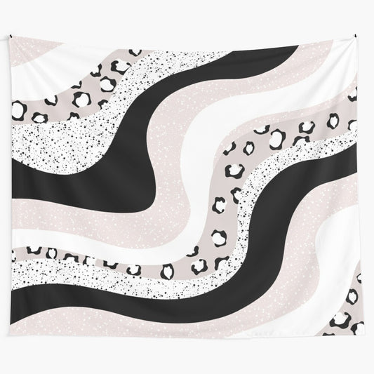 Aesthetic waves tapestry featuring a psychedelic vaporwave design with leopard print, neon colors, and a bold, abstract style.