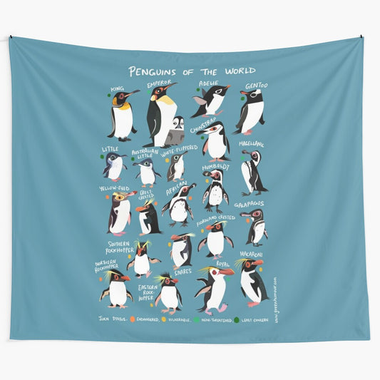 Penguins of the World Tapestry Wall Art featuring playful penguin designs