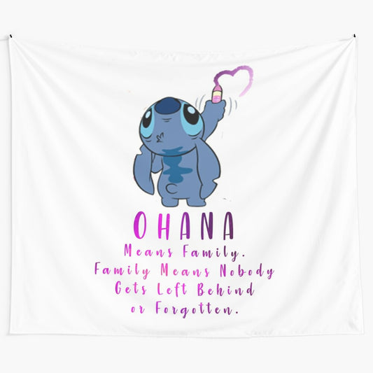 Lilo and Stitch Ohana family wall tapestry with cute cartoon characters