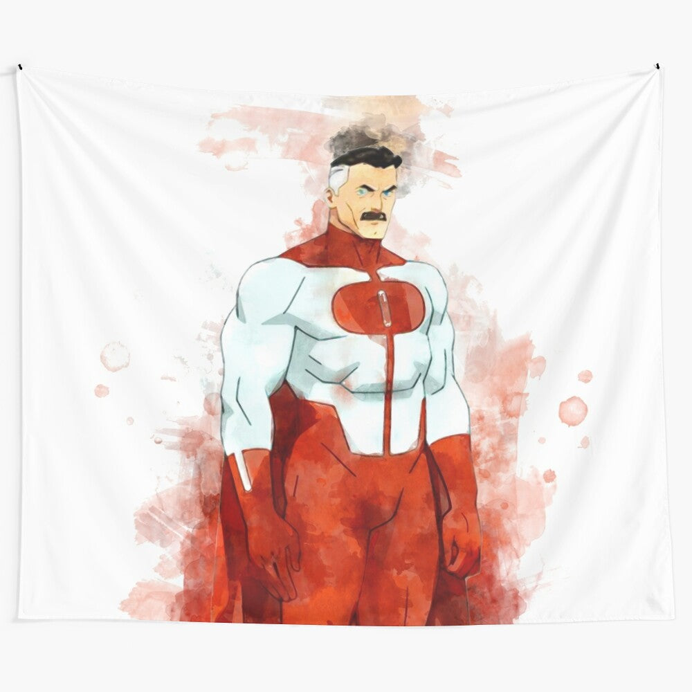 Watercolor painting of Omni-Man, the powerful Viltrumite superhero from the Invincible series