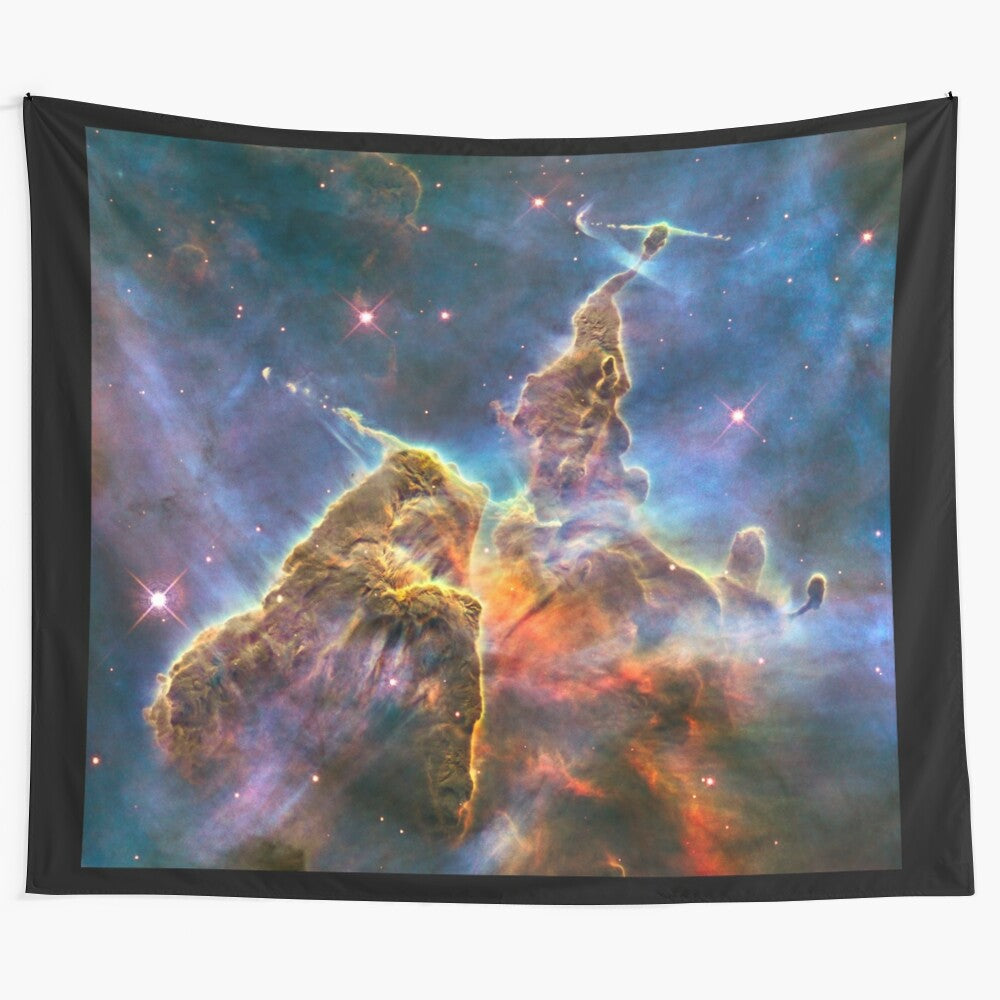 Mystic Mountain Space Tapestry featuring a breathtaking nebula and galaxy scene