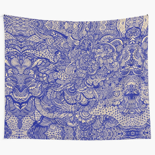 Vibrant hand-drawn zentangle pattern wall tapestry for meditation and relaxation