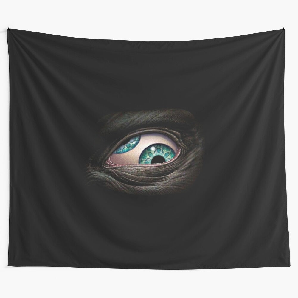 Grey tapestry with psychedelic, trippy design