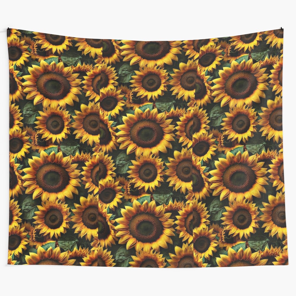 Sunflower tapestry with vibrant yellow flowers against a natural background