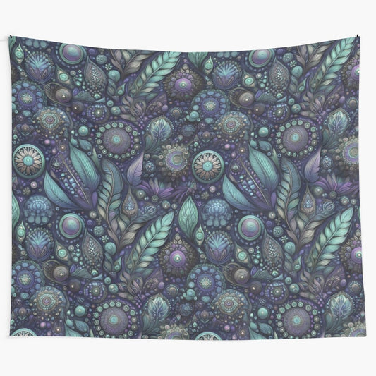 Retro boho midnight blues tapestry with floral and ethnic patterns