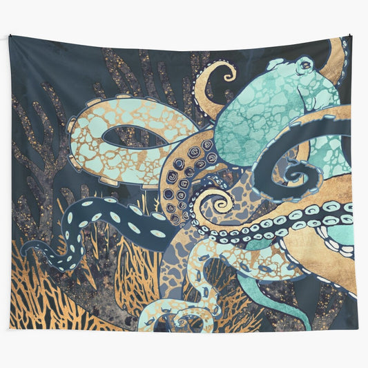 Metallic Octopus Themed Tapestry Wall Hanging