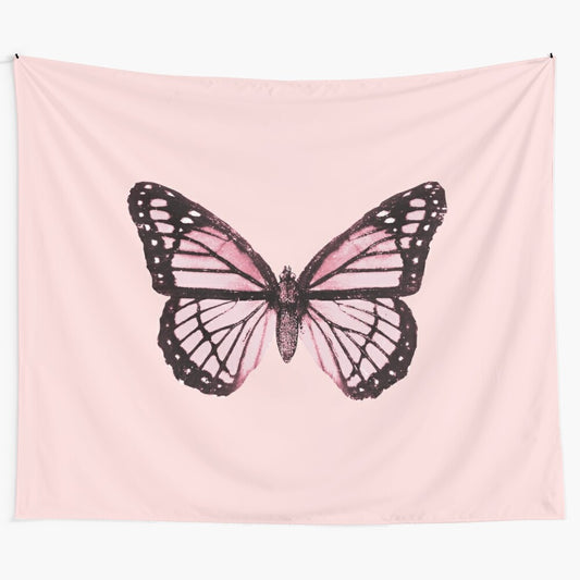 Monarch butterfly tapestry in soft pink tones