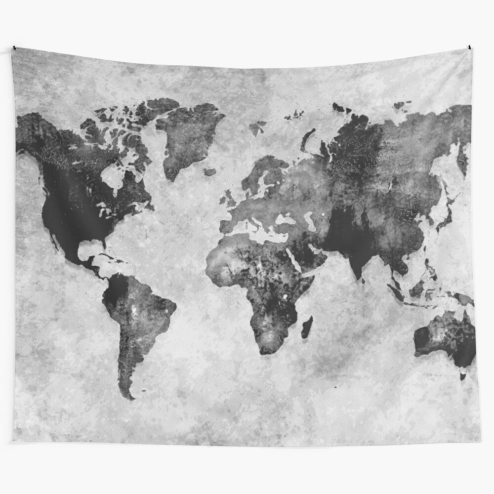 Watercolor world map black and white abstract art