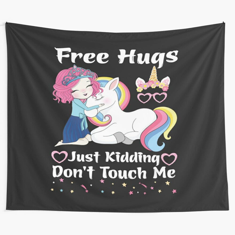 Colorful unicorn tapestry with whimsical quotes and illustrations