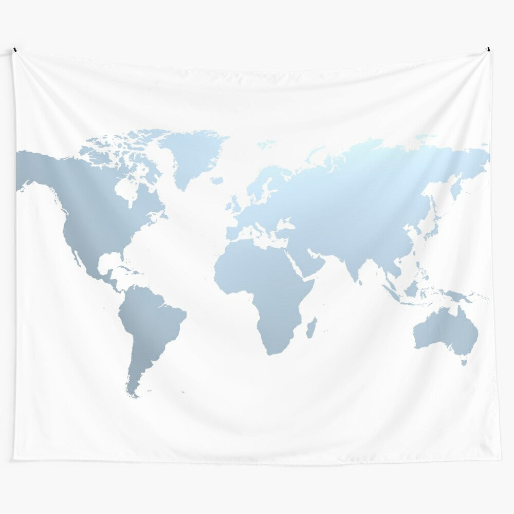 Soft and bright blue world map tapestry