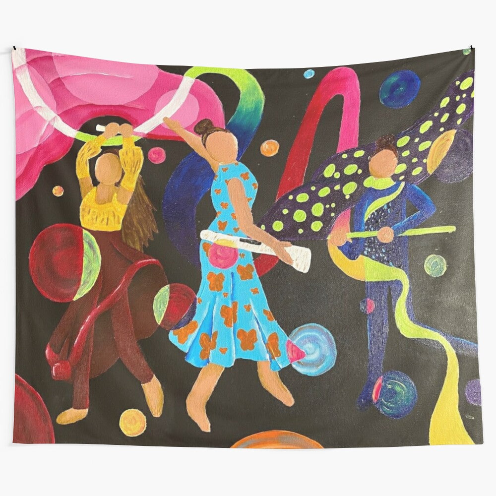 Colorful galaxy-inspired tapestry with space motifs