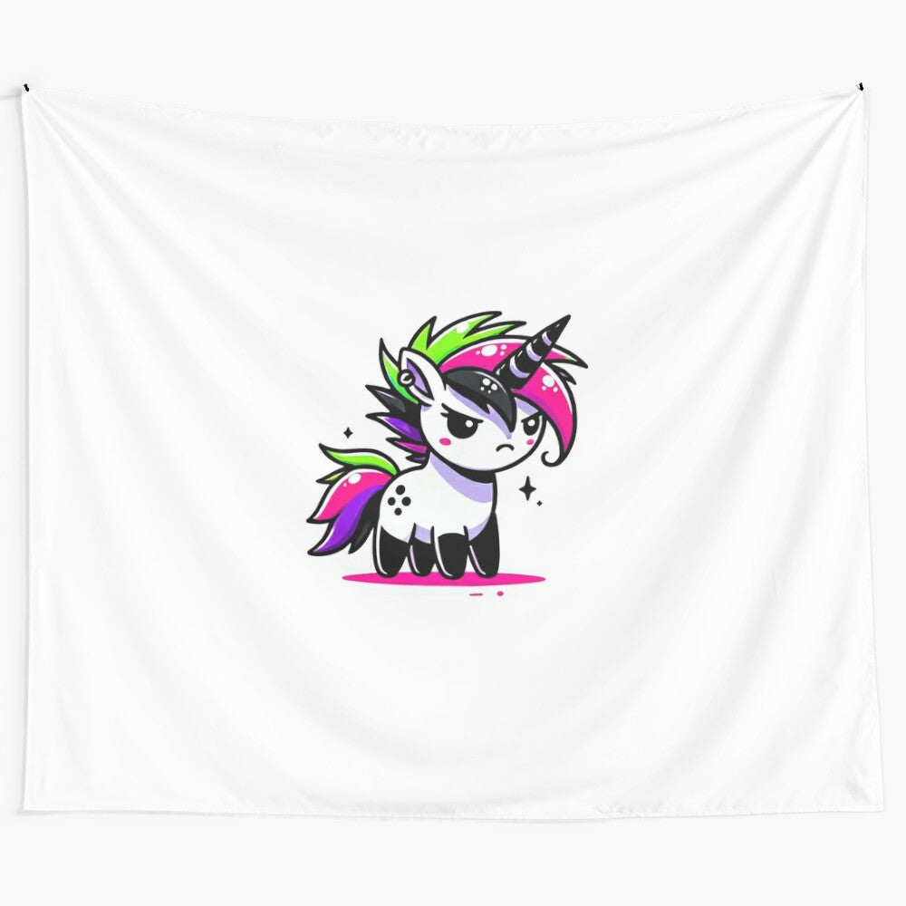 Vibrant neon punk unicorn tapestry design