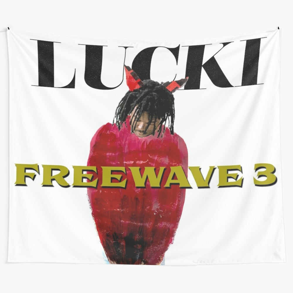 Freewave 3 Tapestry featuring Lucki-inspired hip hop music and vintage rapper artwork