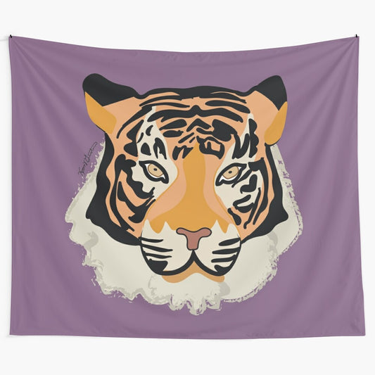 Colorful tiger doodle tapestry with Clemson and LSU sports inspiration