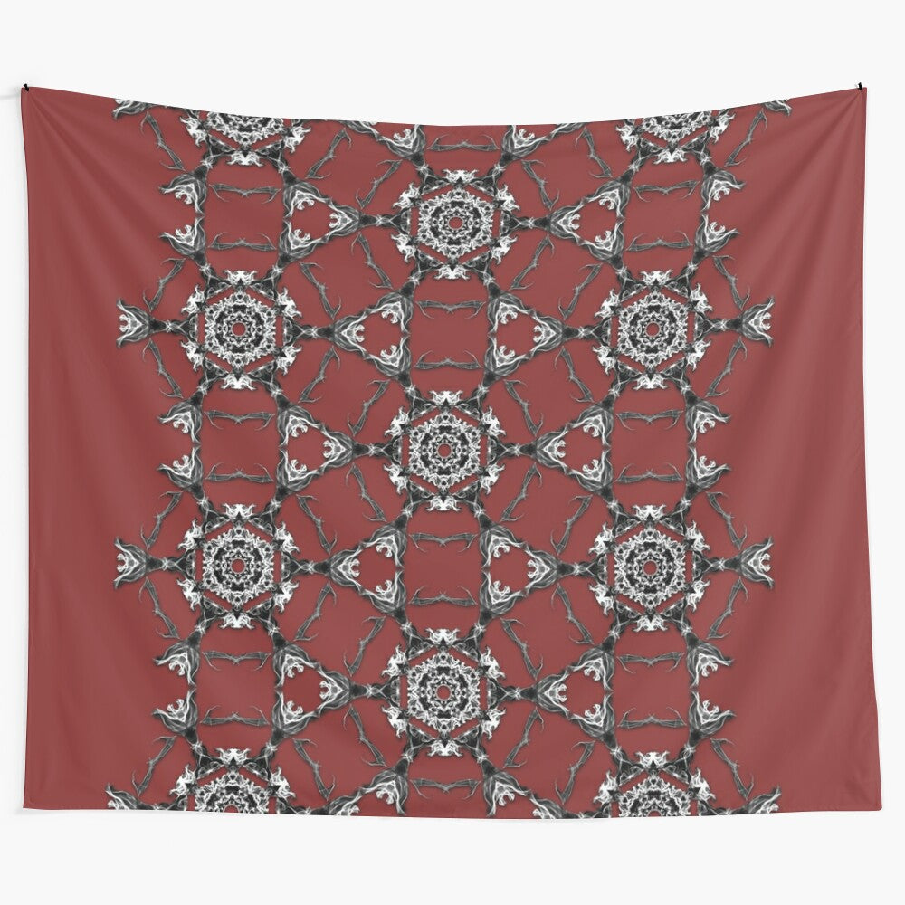 Black and white psychedelic geometric designed tapestry