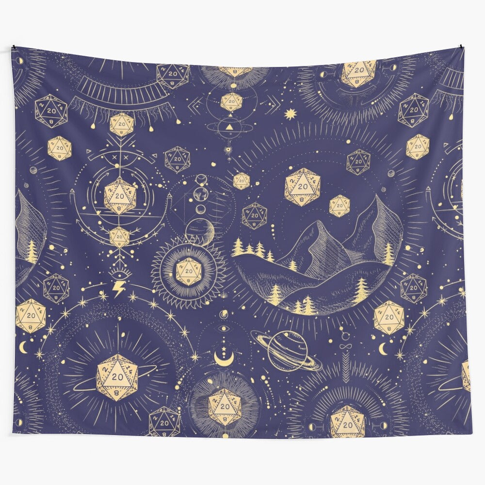 Celestial D20 Tapestry with stars and constellations pattern