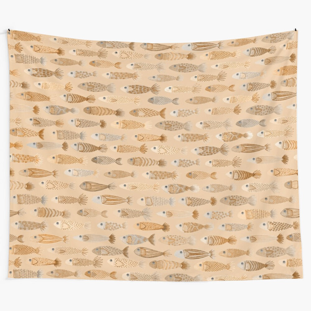 Watercolor fish print tapestry for nature-inspired home decor