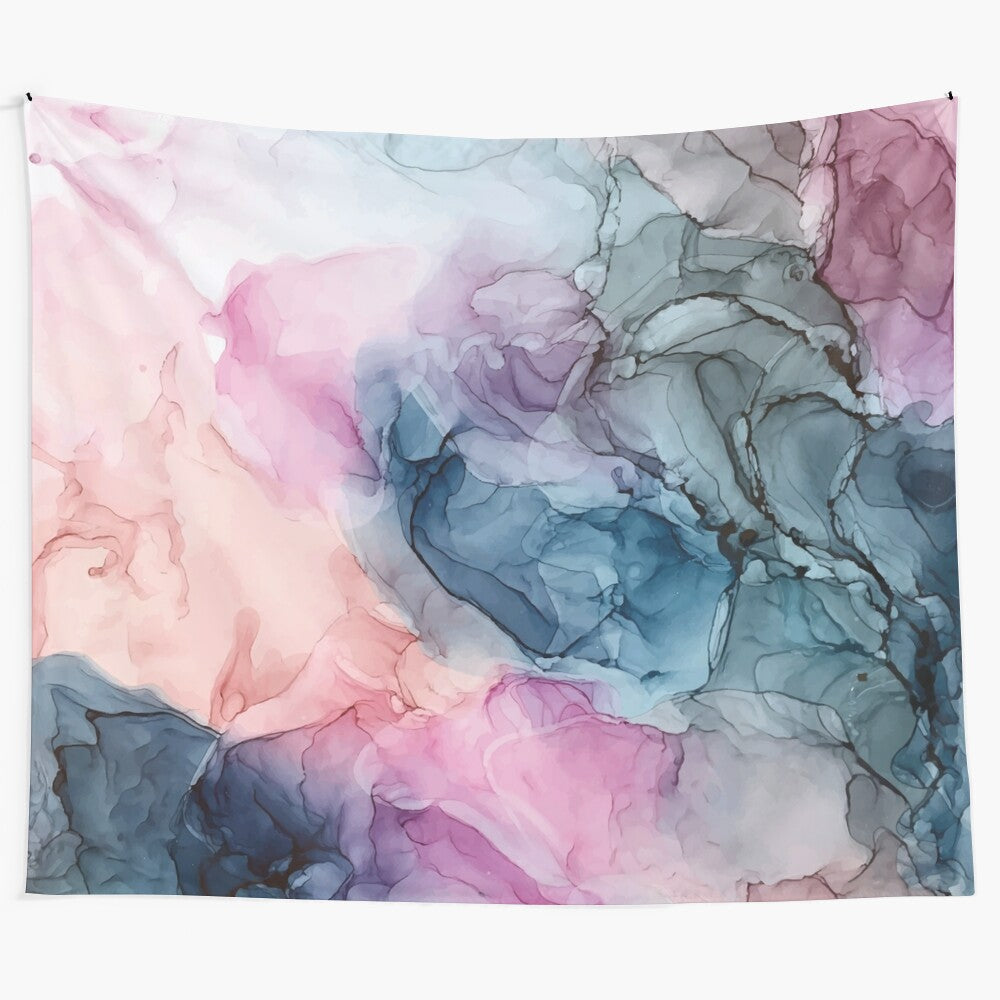 Pastel abstract ink painting tapestry for modern, scandinavian home decor