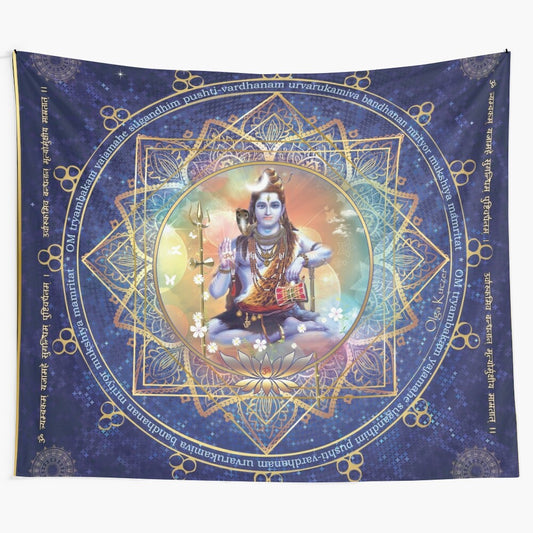 Shiva Mahamrityunjaya tapestry with sacred geometry and mantra