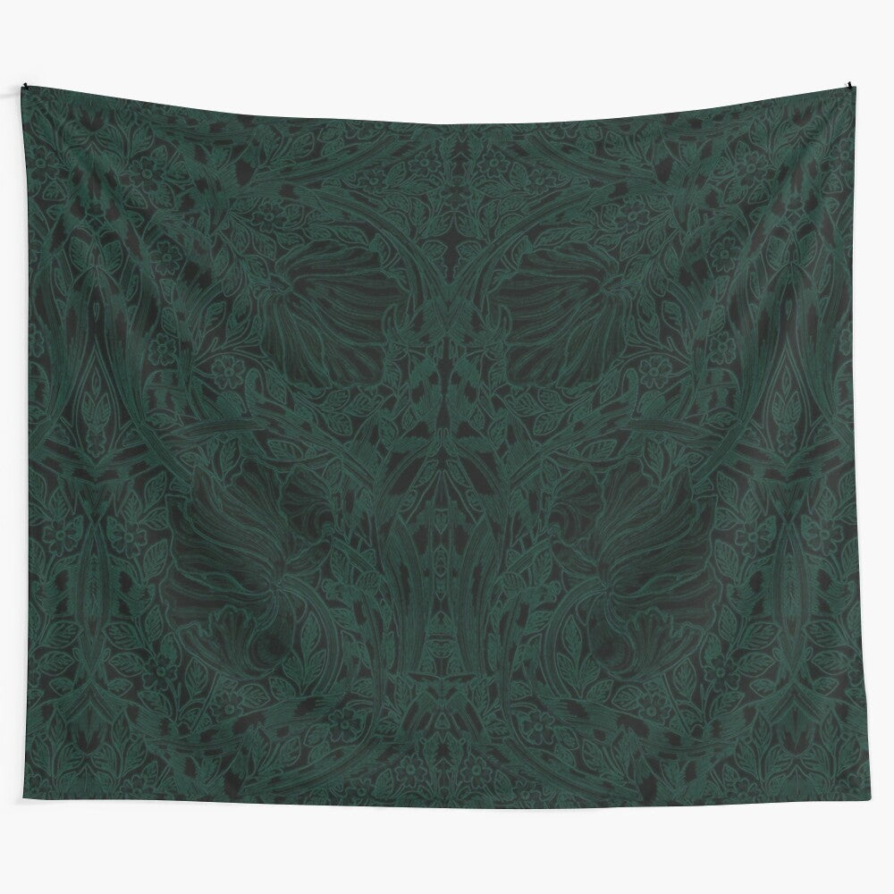 Dark floral tapestry with blue and green underwater foliage design