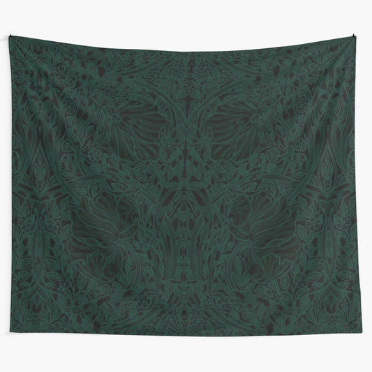 Dark floral tapestry with blue and green underwater foliage design