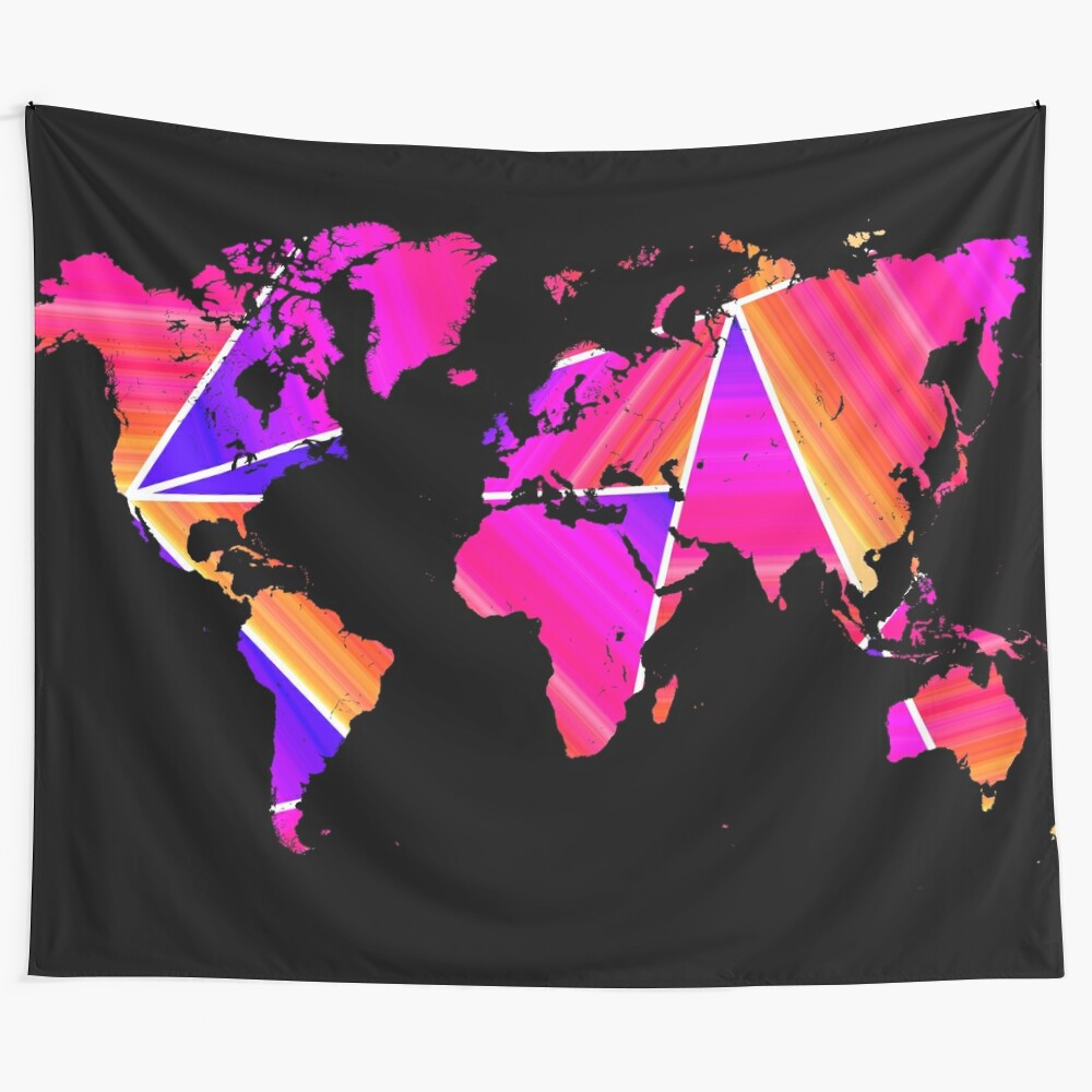 Watercolor world map tapestry with abstract design