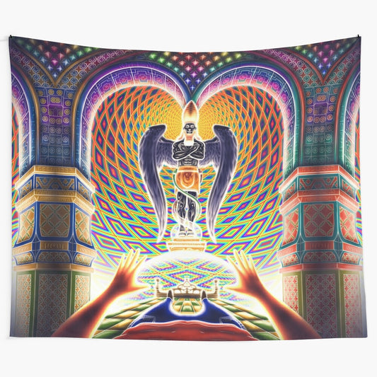 Psychedelic tapestry featuring sacred geometry and visionary art