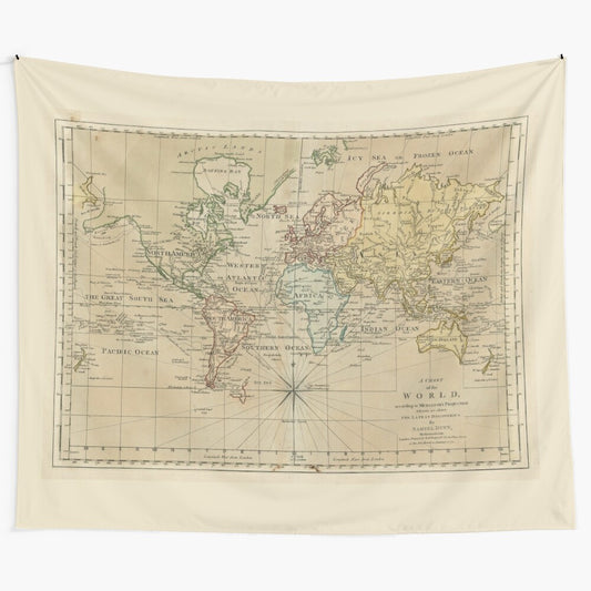 Vintage-inspired world map tapestry showcasing historical geography