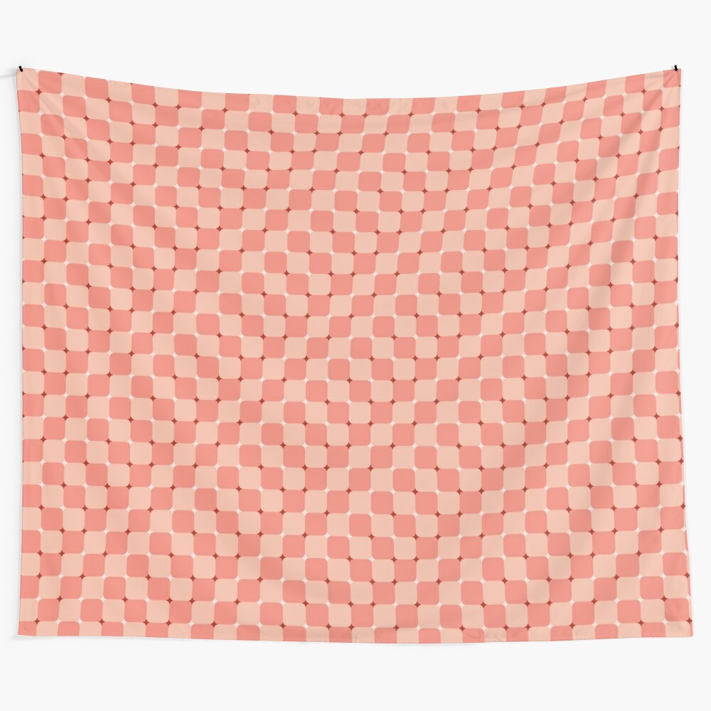 Geometric pattern salmon tapestry with trippy, psychedelic design