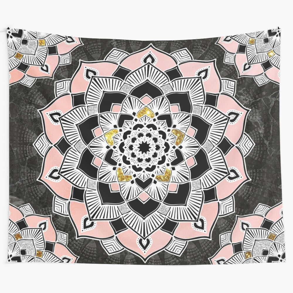 Boho mandala pattern tapestry in rose gold and marble design