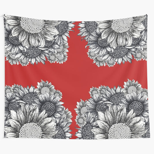 Black and white sunflower tapestry wall hanging