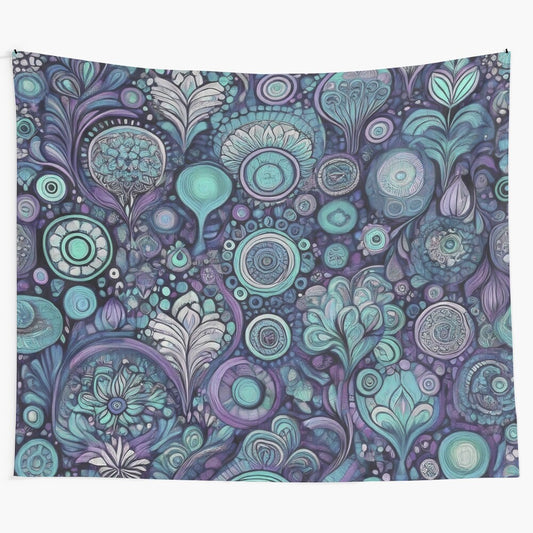 Boho retro garden-inspired tapestry with a vibrant floral design